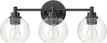 VONLUCE Bathroom Light Fixtures, 3-Light Vanity Light with Globe Glass Shades E26 Sockets, Bathroom Lights Over Mirror for Bedroom Hallway Living Room, Black Finish