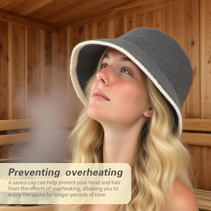 Wool Sauna Hat, Comfortable Soft Felt Wool Cap, Breathable Russian Banya Cap, Protects from Overheating & Hair Damage, for Spa, Steam Room, Banya, Bathhouse, Breathable Grey