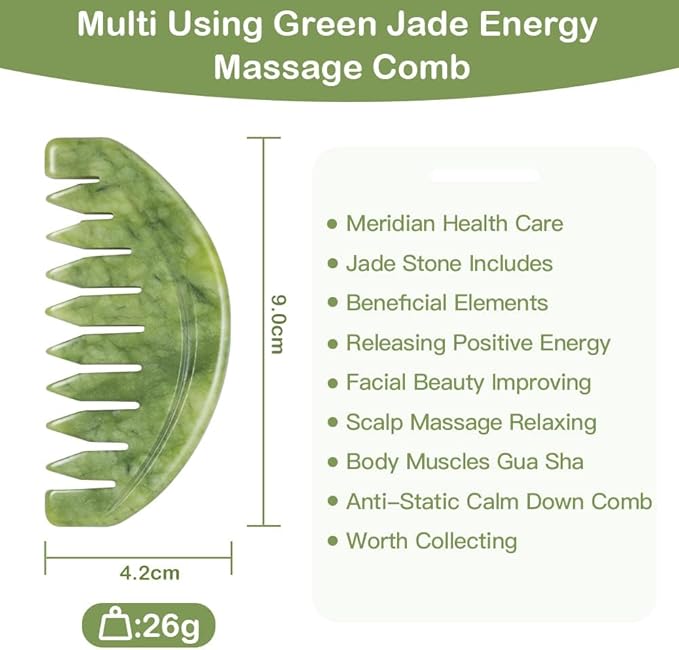 Scalp Massage Comb, Scalp Massager for Hair Growth, Head Scratcher for Itchy Scalp, Natural Gua Sha Jade Stone for Stress Relief, Meridian Brush