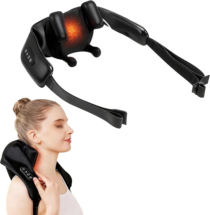 DS SAVORING Cordless Neck and Shoulder Massager with Heat, Electric Deep Tissue Kneading for Back Pain, Hands-Free Shiatsu Massage Pillow, Portable for Home, Office, Travel