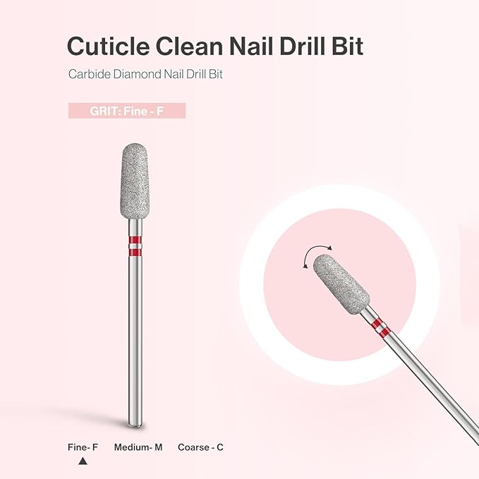 MelodySusie 5mm Round Tapered Cuticle Clean Nail Drill Bit 3/32'', Professional Safety Carbide Diamond Under Nail Cleaner for Cuticle Dead Skin Nail Prepare, Beginners Bits, Series Bit-S, Fine