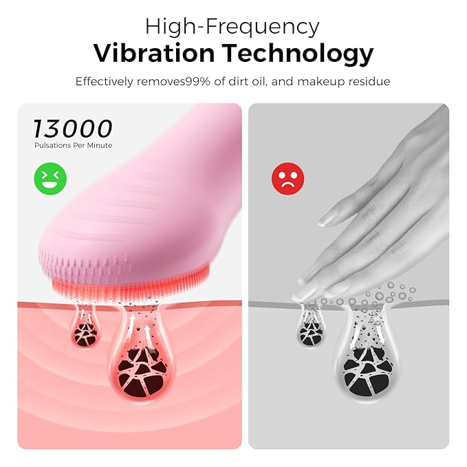 Face Scrubber Facial Cleansing Brush - Waterproof and Rechargeable Face Cleansing Brush with 4 LED Gentle Light, Cleansing, Exfoliating and Massaging, Electric Face Scrub Brush for Men & Women