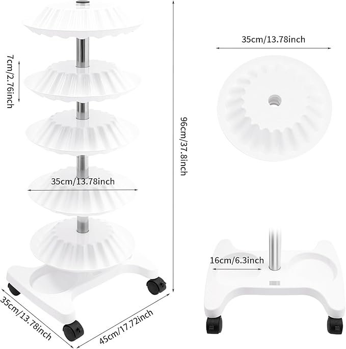Nail Polish Trolley Organizer, 5 Tiers 360° Rotating Tray Nail Polish Spinning Rack Display Stand with Wheels, Display Rolling Cart for Spa Home Use