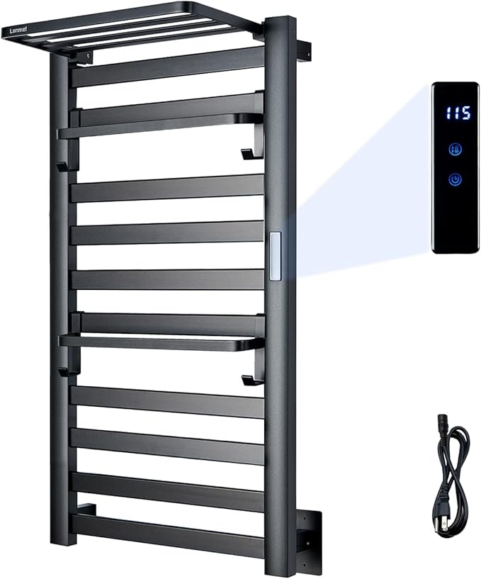 LANMEL 2 in 1 Towel Warmer Rack & Towel Rack Wall,10 Bars Electric Wall Mounted Heated Towel Racks for Bathroom, 24H Time Setting and Temperature Control Heated Drying Rack