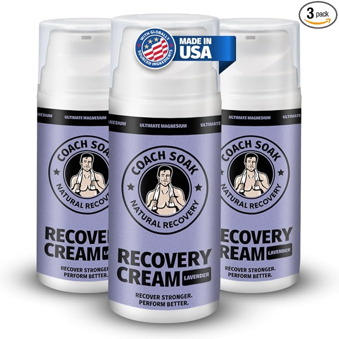 Coach Soak Magnesium Lotion with MSM - Magnesium Chloride & Menthol - Non-Greasy Alternative to Epsom Salt Lotion and Cream - Apply Before Sleep for Feet, Leg Cramps & Body - Lavender 10oz (3 Pack)