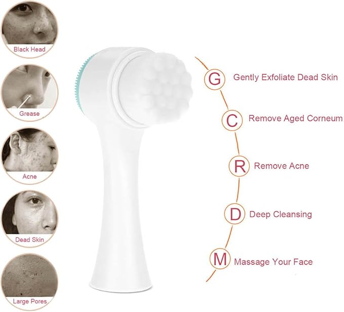 Cleansing Brush, Double Sided Clean & Exfoliating & Massage Soft, Silicon Face Pore Cleanse, Blackhead, Dry or Wet Multi-Purpose(Blue)
