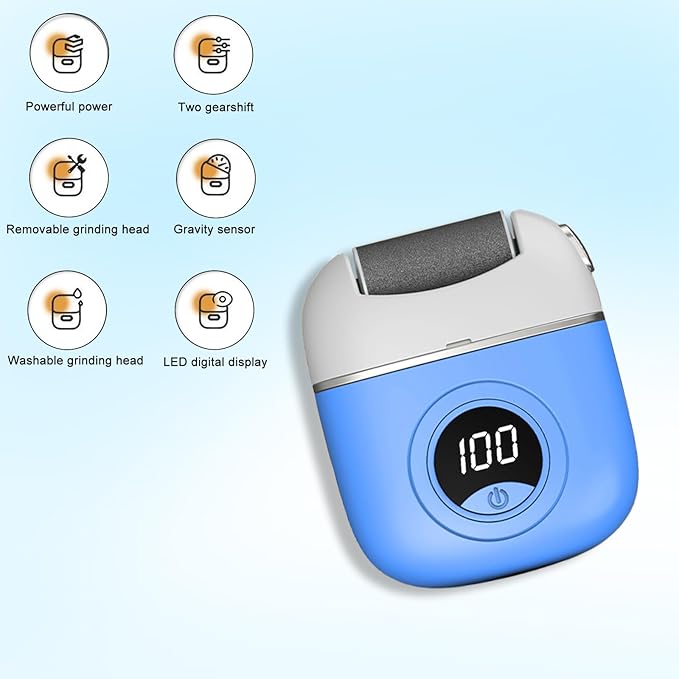 Callus Remover Foot File,Electric Foot File Grinding Machine Foot Repair and Grinding Device,Upgrade Digital Display Electric Foot Exfoliating Scrubber with 3Grinding Heads 2Speeds (Blue)