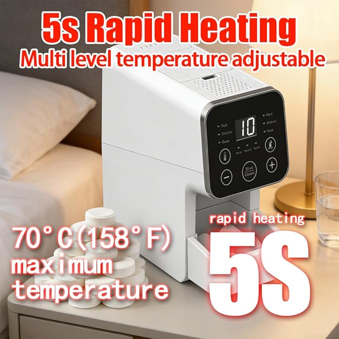 Hot Face Towel Heater Machine, Hot Towel Warmer, Hot Towel Dispenser, 55°C Constant Temperature, Auto Heating & Dispensing, Smart Voice Alerts, White, Included 50 Compressed Towels