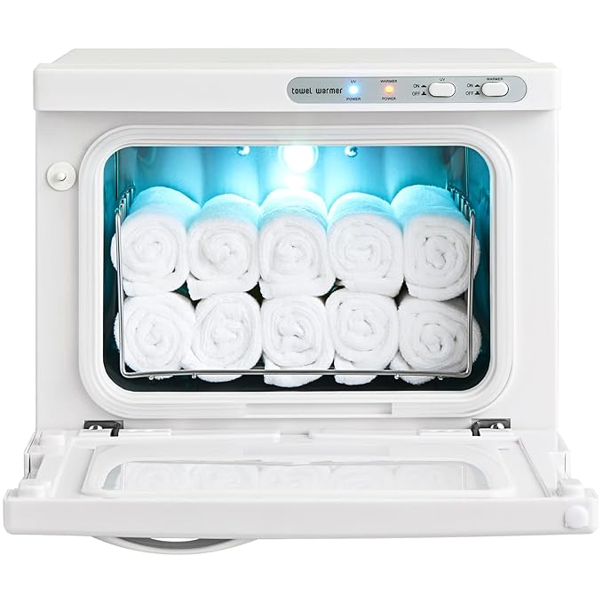 VEVOR Hot Towel Warmer, 8L Small Towel Warmer Cabinet with Clip & Stainless Steel Rack, Holds up 12 Towels, Portable All-Round Heating Cabinet for Spa, Barber, Manicures, Massage, Salon, White
