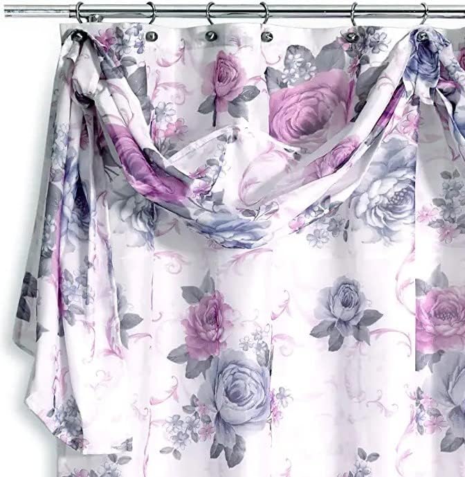 Zahari Home 13pc Michelle Bathroom Shower Curtain Sets Shower Curtain & 12 Shower Bathroom Hooks Modern Classic Luxury Contemporary Decor Floral Shower Curtain Stylish Bath Sets - Image 3