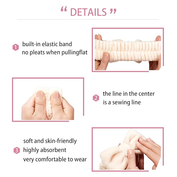 7 Pcs Spa Set, Facial Headband and Wristband Set, Skincare Accessories, College Style Girl Idea Gifts, Hair Accessories for Women and Girls (Khaki)