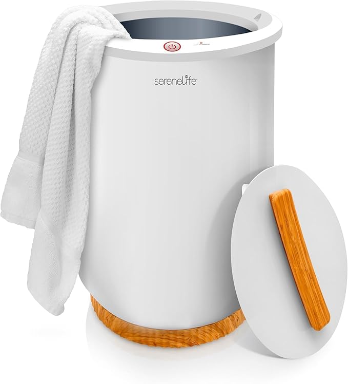 SereneLife Bucket Towel Warmers, White Large Towel Warmer for Spa and Bathroom, Luxury Towel Heater Gifts for Him & Her, Auto Shut-Off, Fits 2 large, Blankets, Bathrobes, PJ's