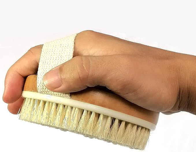 Dry Body Brush, Natural Bristle Bath Brush, Lymphatic Drainage, Exfoliate, Stimulate Blood Circulation, Remove Dead Skin Toxins and Cellulite