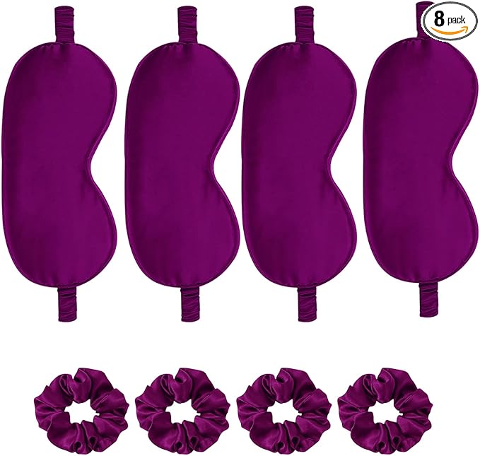 Satin Eye Mask 8Pcs Silk Sleep Masks Silky Blindfold Eyeshade Blackout Eyes Cover Scrunchies Hair Ties Travel Wedding Gifts