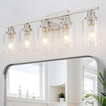5 Light Bathroom Light Fixtures Brushed Nickel Vanity Light Over Mirror Modern Farmhouse Wall Lighting Sconces Wall Lamp for Bathroom, Bedroom, Living Room E26 Socket with Glass Shade