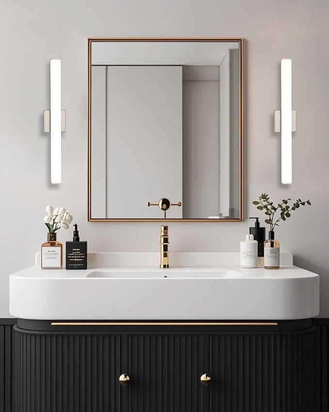 LED Bathroom Vanity Light Fixtures 24in Brushed Nickel,Dimmable18W 4000K Natural White Square Wall Fixture, Modern Lighting for Over Mirror, Damp Rated