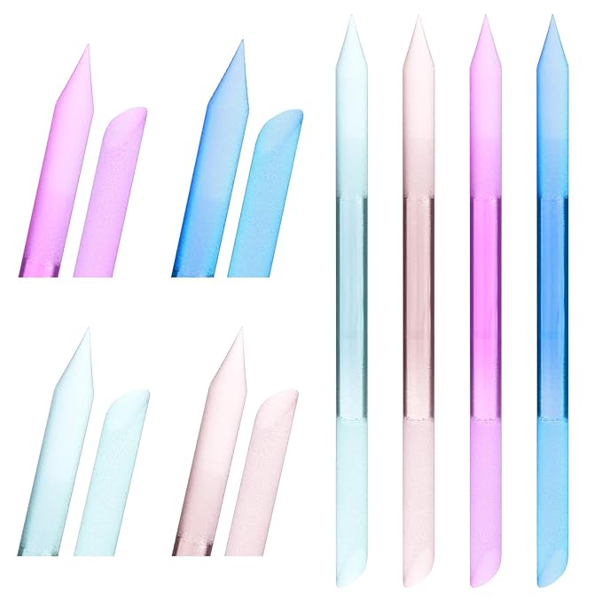 4PCS Glass Cuticle Pusher Tool, Dual-Ended Manicure Stick, Crystal Glass Nail File Women Professional Precision Filing Cuticle Remover Tools for Natural Nails & Cuticles Care (Purple Green Blue Pink)