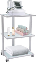 3-Tier Salon Rolling Trolley Cart, Stand Tray Rolling Cart with Wheel Storage Spa Salon Equipment Machine Organizer Stand Tray Treatment Beauty Trolley Cart for Bathroom, Laundry, Bedroom