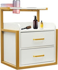 Salon Cabinet, Salon Storage Organizer with 2 Drawers, 110.23Lbs Load Capacity Salon Wall Cabinet, Hanging Styling Station Equipment for Spa, Barber Store, Locker Room, Bathroom (Gold＋White)