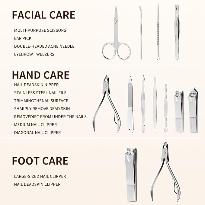 ZIZZON Professional Nail Care kit Manicure Grooming Set with Travel Case(Rose Gold)