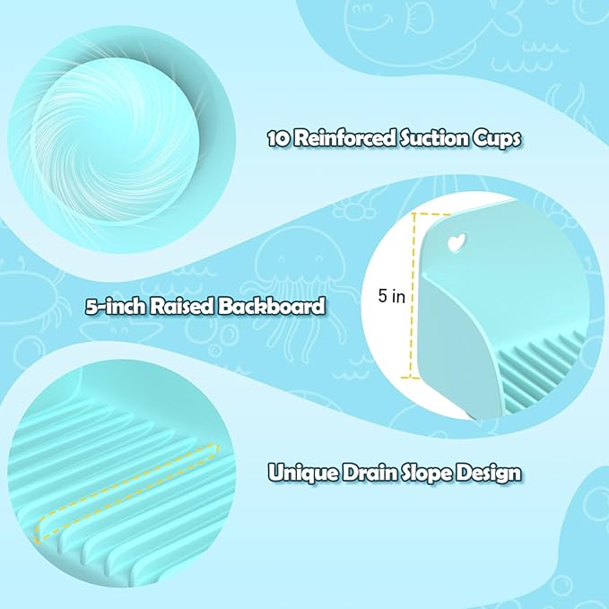 AGPTEK 24 Inch Bathtub Splash Guard with 10 Suction Cups, Silicone Tub Water Splash Guard for Bathtub, Bath Toy Tray Holder Play Shelf for Kids, Universal for Bathroom, Kitchen Sink (Green)