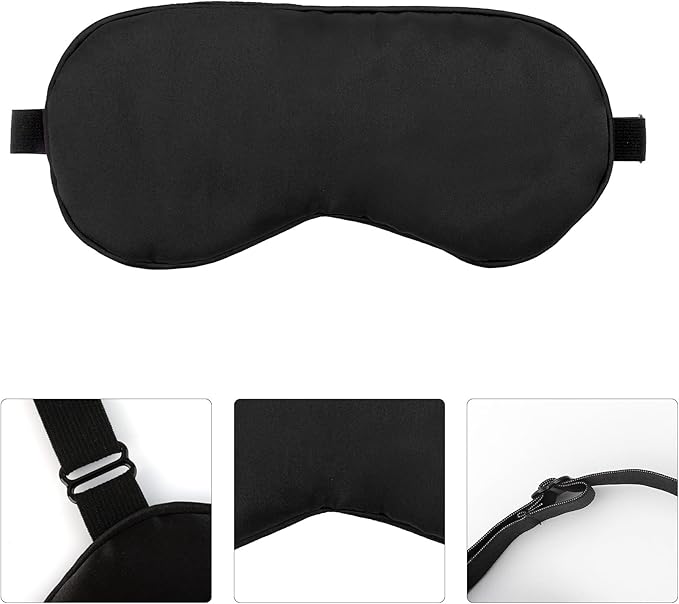 2 PCS Black Blue Satin Sleep Masks, Adjustable Silk Eye Mask for Sleeping, Eye Sleep Shade Cover, Blind Folds Soft Breathable Blindfold for Play Party Games Airplane Travel Essentials Cover Gifts