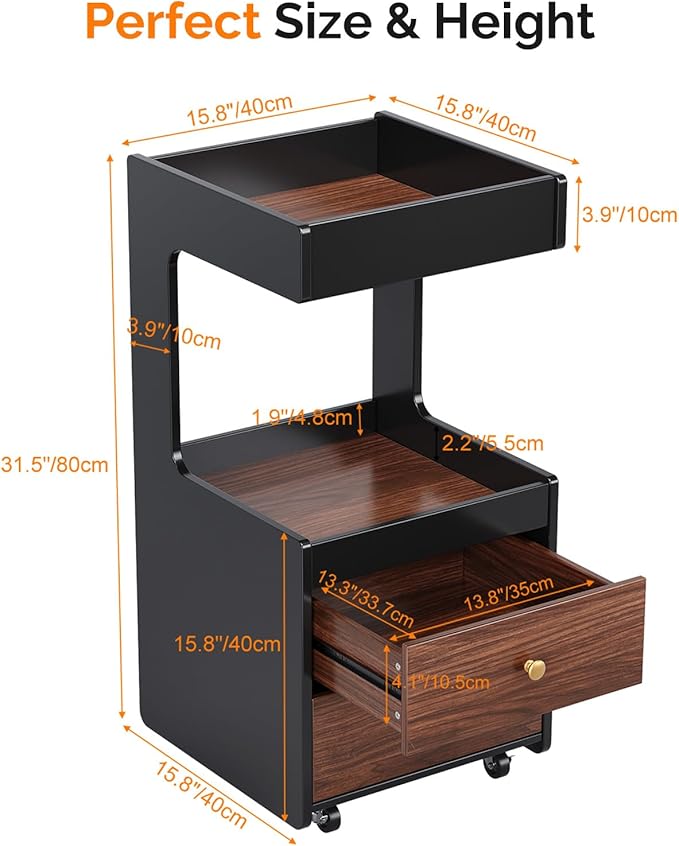 Salon Trolley Cart, Esthetician Cart with 2 Drawer & 2 Trays, 2 Lockable Wheels Hair Styling Station, Tool Organizer Storage Cabinet for Beauty Spa Barbershop, Black Walnut