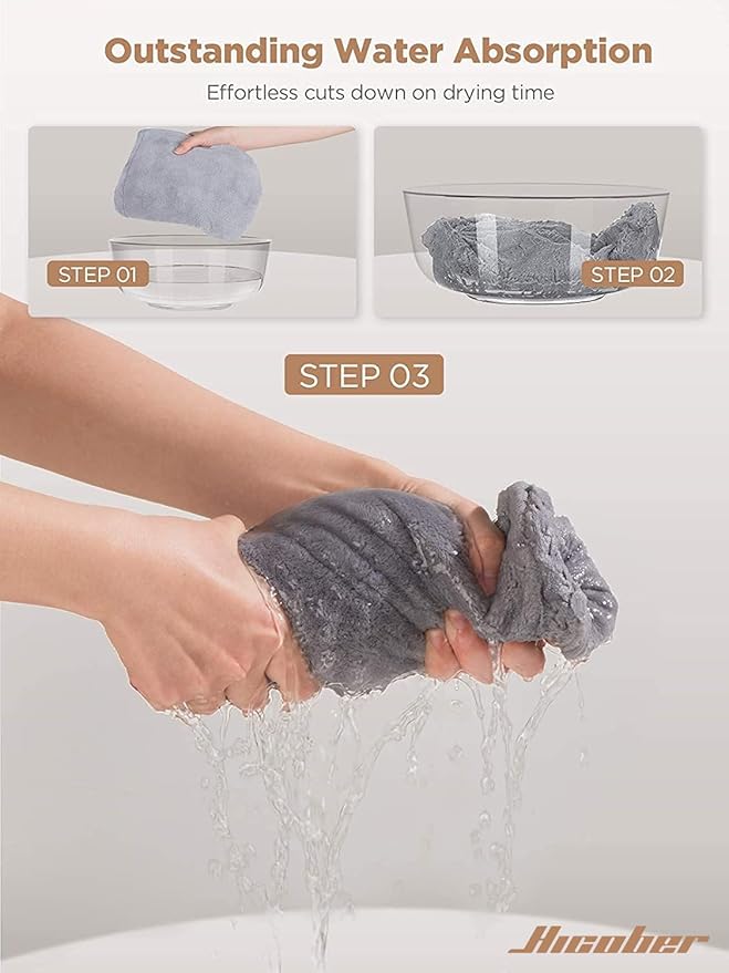 Hicober Microfiber Hair Towel, 3 Packs Hair Turbans for Wet Hair, Drying Hair Wrap Towels for Curly Hair Women Anti Frizz (Grey,Blue,Grey)