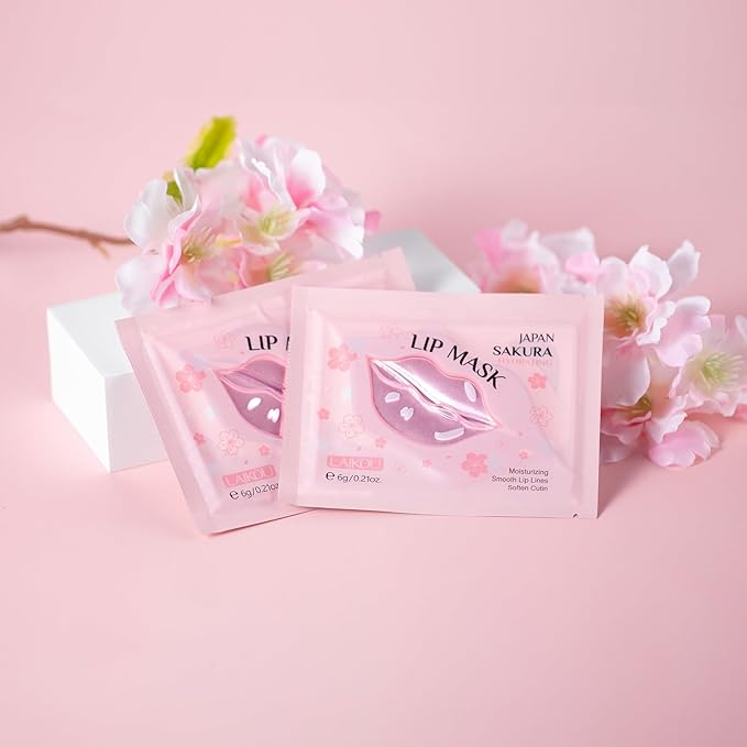 AKARY Sakura 10 Pieces Hydrating Lip Mask, Lip Sleep Mask Collagen Crystal Lip Care Gel Pads For Moisturizing, Minimize Fine Lines, Remove Dead Skin, Chapped Pads Lip Mask (10)