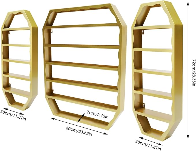 Nail Polish Organizer Wall Mounted, 3Pcs 6-Tier Nail Polish Storage Rack, Metal Nail Polish Storage Holder, Multifunctional Organizer for Essential Oil Perfume at Home Salon Spa(Gold)
