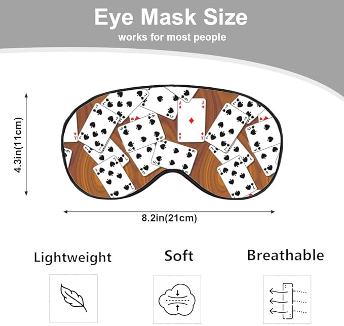 Playing Cards Silk Eye Mask Sleep Mask Funny Poker Wooden Table Rectangle Eye Mask with Adjustable Strap Lightweight for Women Work Travel Night Sleep