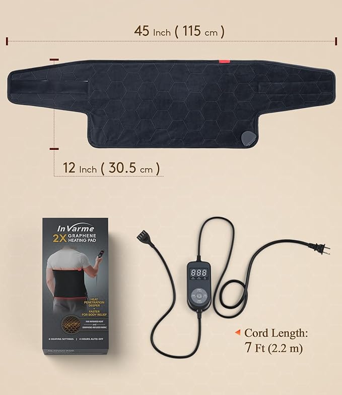 Hot Heating Pad for Back: 160℉ Extra Hot 3s Fast Heat Far Infrared Deep Penetration Muscle - Deeper Relief for Chronic Lower Back Pain for Women Men Elderly - 8 Temps 4H Auto Off Washable