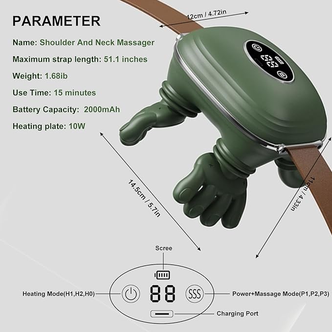 Neck Massager with Heat, Bionic Shiatsu Neck and Shoulder Massager with 4D Kneading Fingers, LCD Display & Adjustable Intensity, Heated Neck Massage Device Simulates Real Palm to Relax Muscle Tension
