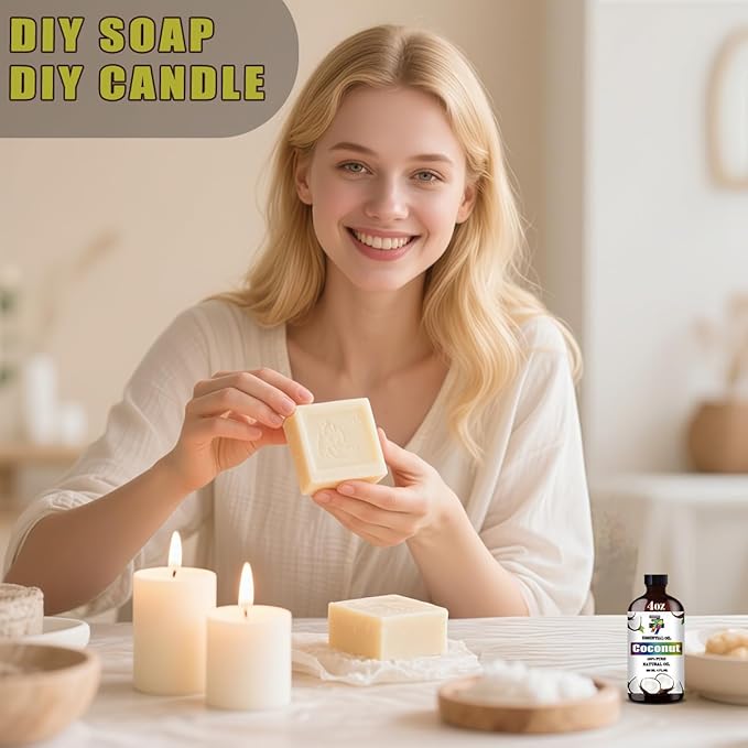 Coconut Essential Oil - GV77ZF Coconut Oils for Diffusers, Humidifiers, DIY Candles, Soap, Cleaning, Home, Office, Yoga, Massage, Gifts - 4 fl oz (120 ml)