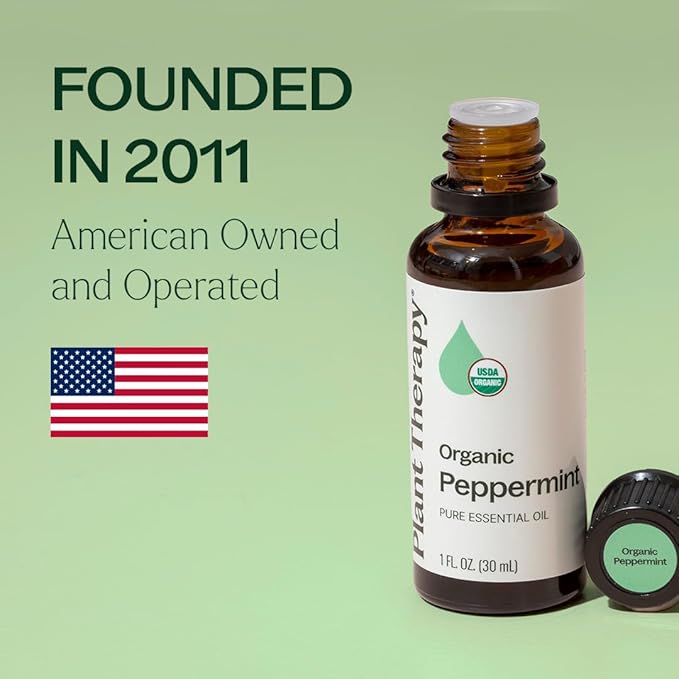 Plant Therapy Organic Peppermint Essential Oil 30 mL (1 oz) 100% Pure, Undiluted, USDA Certified Organic Aromatherapy, for Neck Tension and Muscle Discomfort