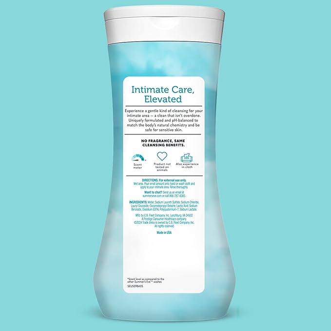 Summer's Eve Fragrance Free All-Over Feminine Wash, Gentle pH-Balanced Body Wash for Women, Removes Vaginal Odor, 15 Fl Oz, Pack of 3