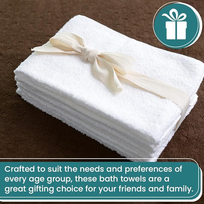Pearl Linens Pack of 12 100% Cotton Bath Towels – 24x48 Quick-Dry, Lightweight, Soft & Absorbent Bathroom Towels for Spa, Gym, Hotel & Shower – Bulk White Towel Set