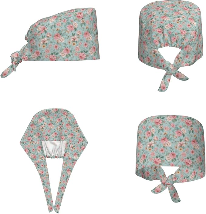 Scrub Cap for Women and Men Boho Black Leaf Pattern Adjustable Breathable Sweatband Hat for Work Kitchen Spa Shower Daily Use
