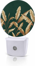 Night Lights Auto Sensor Golden Foliage Night Light Green Minimalist Leaf Round Lamp Plug-in LED Nightlights Dusk to Dawn for Living Room Bedroom Bathroom Hallway Wall Decor