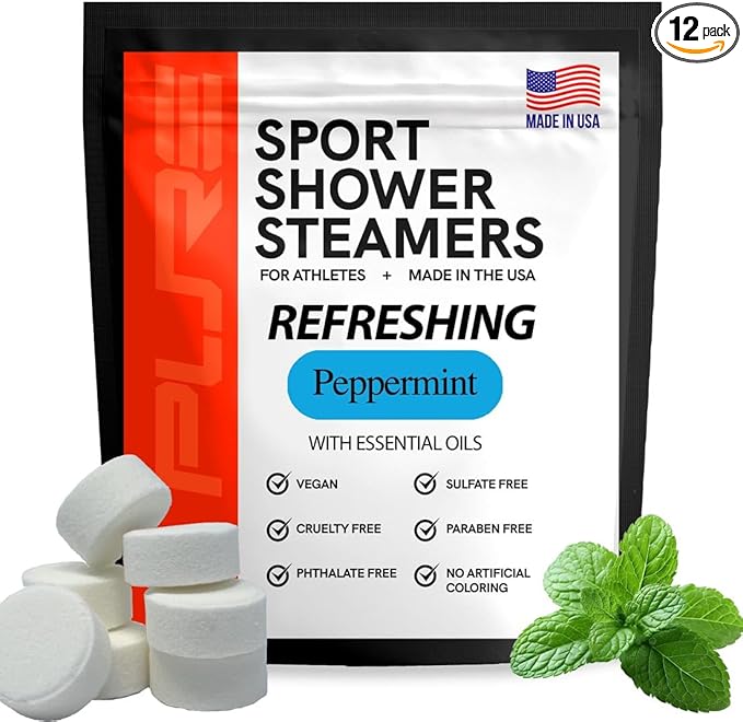 Pure Refreshing Sport Shower Steamers - Peppermint, Made in USA with Natural Minty and Eucalyptus Essential Oil, Mother’s Day Gifts for Runners, Muscle Recovery, Self Care, Relaxation