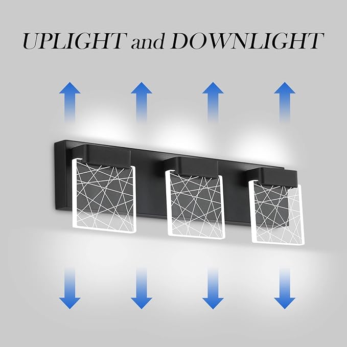 Aipsun Black Vanity Light Modern LED Bathroom Vanity Lighting Fixtures 3 Light Bathroom LED Wall Light 6000K