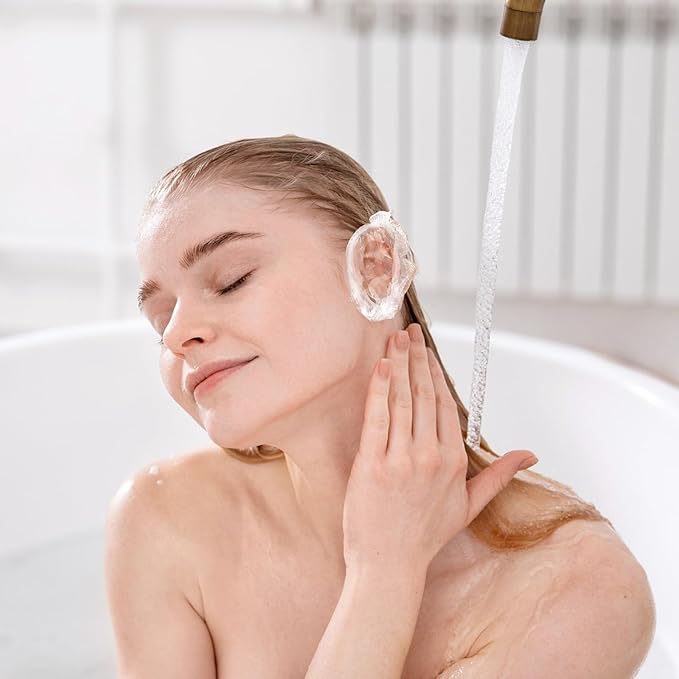 100 Pcs Disposable Ear Covers for Shower, Clear Waterproof Ear Covers for Bathing, Waterproof Plastic Ears Shower Caps for Hair Dye Spa Salon Beauty Treatments