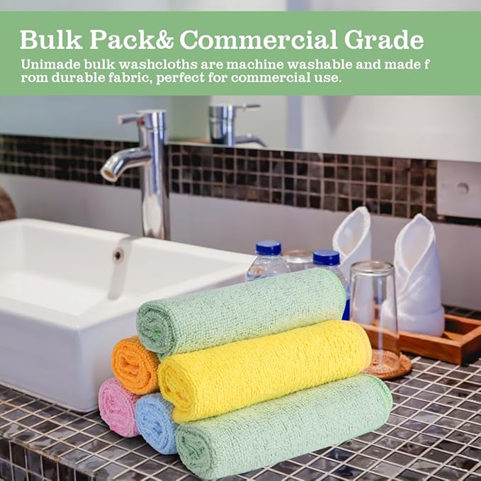 UNIMADE Washcloths Bulk 10 Pack Face Towels (12" x 12"), Highly Soft Wash Cloths and Hand Towels, Fast Drying Multi-Purpose Microfiber Cleansing Cloths for Bathroom, Hotel, Spa, and Salon-Multicolor