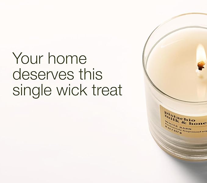 Bath & Body Works Single Wick Candle, Pistachio Milk & Honey Candle, Long-Lasting Burn Up to 45 Hours, Exclusively Fragranced Soy Wax Blend, 8 oz - 1 Pack