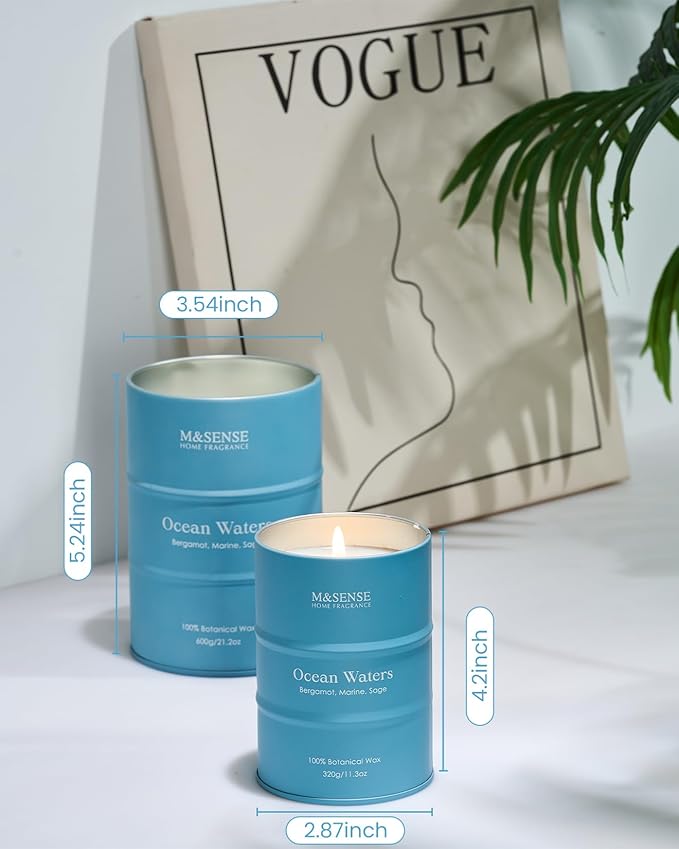 M&SENSE Ocean Waters Scented Candles Summer Soy Candle,Beach Candle for Stress Relief Meditation Relaxing, Housewarming Gifts for Women Men, 11.3oz 70 Hour Long Burning