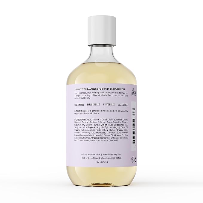 Deep Steep Lavender Vanilla Bubble Bath for Women, Hypoallergenic, Clinically Tested, Clean Formula for Sensitive Skin, Sulfate-Free, 17 fl oz Bottle, Essential Bath Accessories