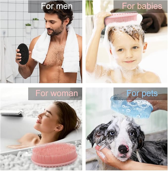 3 Pack Silicone Body Scrubber, Soft Silicone Loofah Exfoliating Body Scrubber, Silicone Body Brush Bath Shower Scrubber for Body, 2 in 1 Bath and Shampoo Wash Brush for Skin Exfoliation Men Women