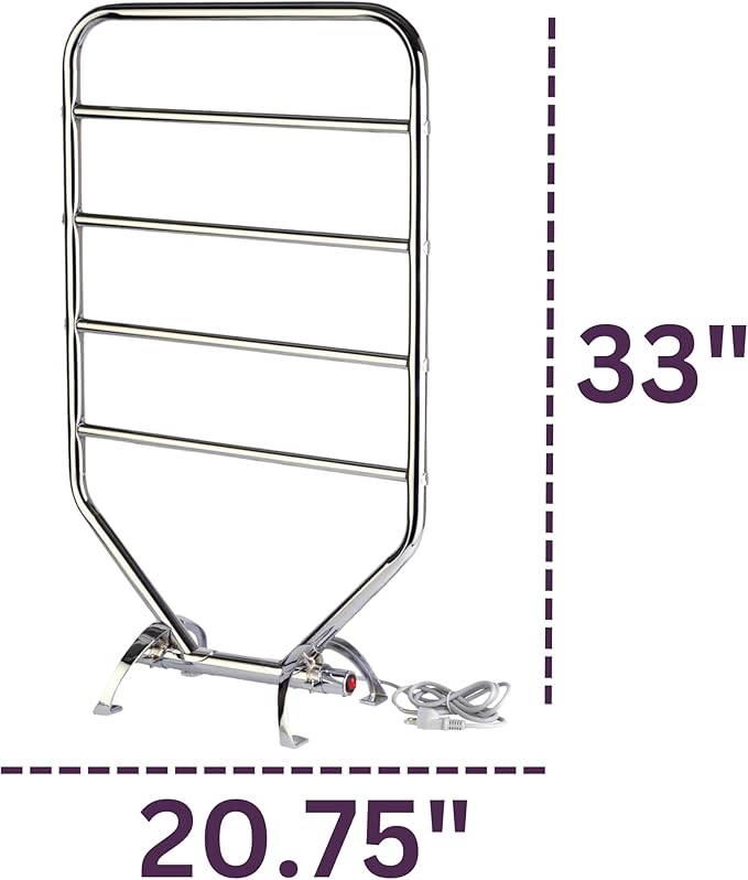 Warmrails Traditional Towel Warmer - Free-Standing or Wall Mounted Towel Warmer Rack for Drying Towels and Garments - 34-Inch Chrome Finish Frame with 4 Bars - Model RTC