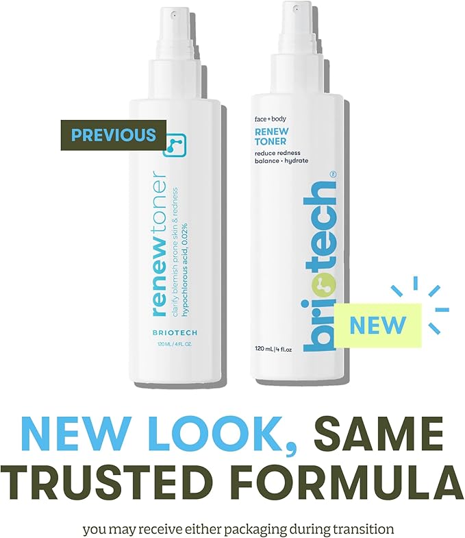 BRIOTECH Renew Toner, Hypochlorous Acid Spray, Minimize Appearance of Blemishes, Soothing Facial Mist for Sensitive Skin, Calm Redness & Bumps, Vegan, 4 fl oz (4 Pack)