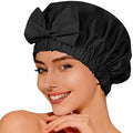 Shower Cap for Women, Cute Bow Waterproof Reusable Bath Cap, Non-Slip Anti Humidity, Roomy Anti-Frizz for Short Medium Wavy Hair, Soft Elastic & Machine Washable, Black
